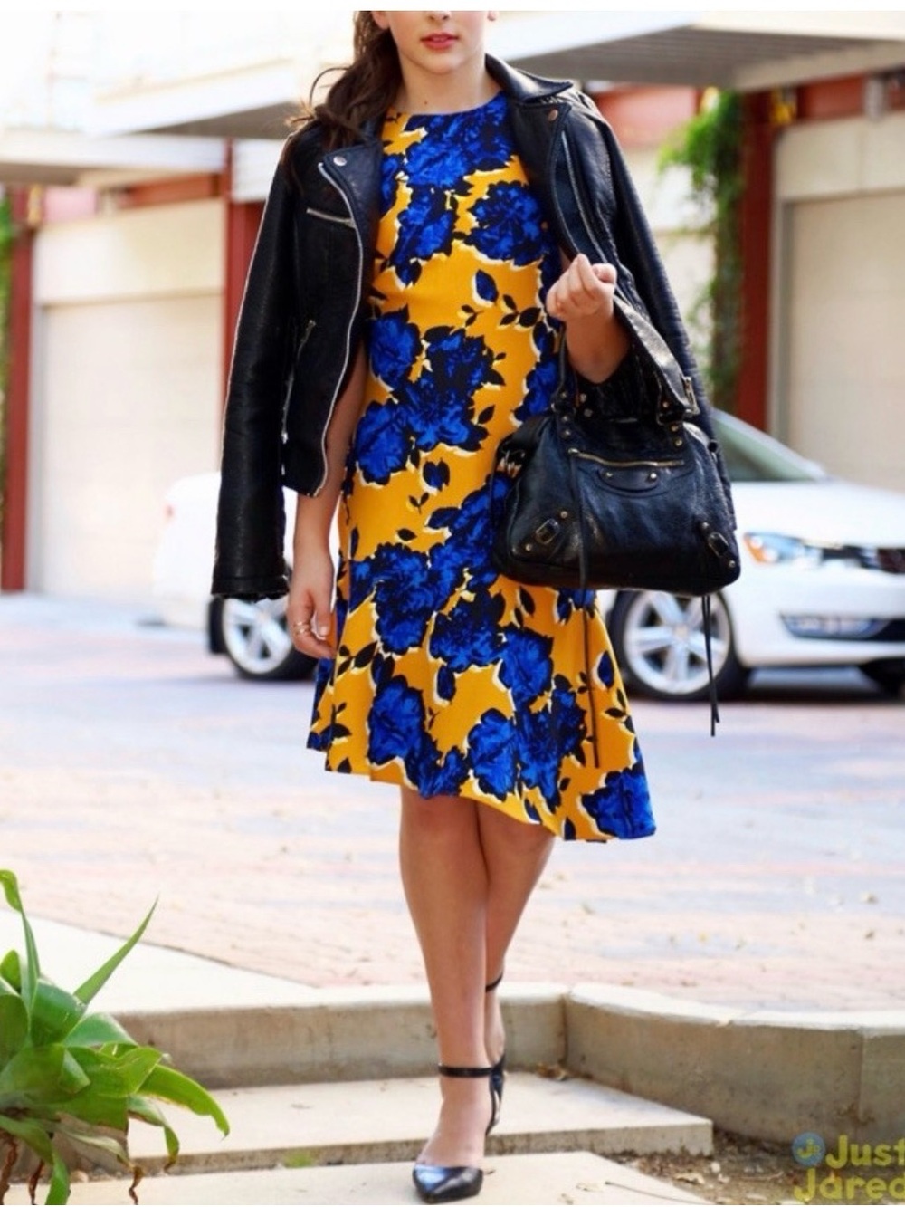 Who What Wear Yellow Dress with Blue Floral Print